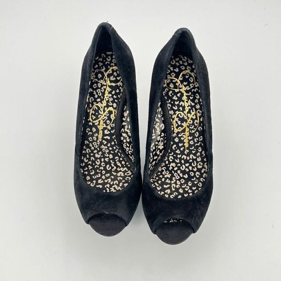 Jessica Simpson Women's Leelo Black Peep Toe Wedge Heel Suede Shoes Sz5B - Picture 2 of 7